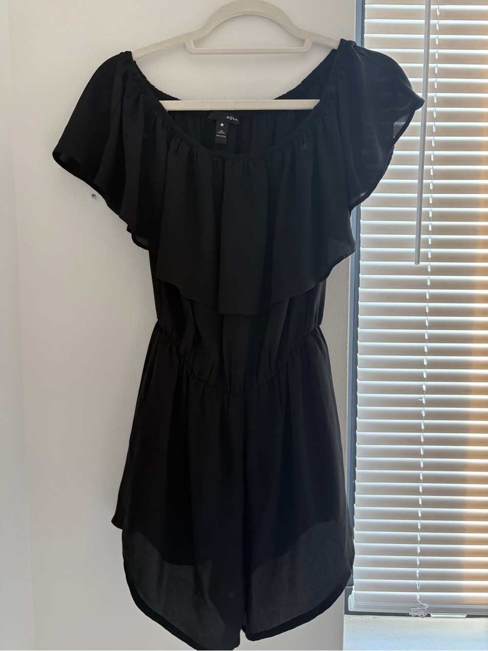 Aqua Black Elastic-Waist Romper